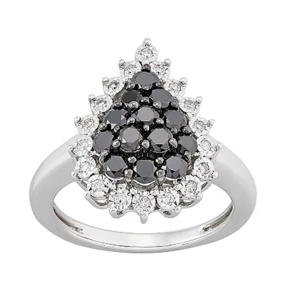 1 Carat White & Black Diamond Teardrop Ring - Picture 4 of 7